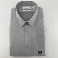 Calvin Klein Smoke Gray Herringbone Dress Shirt L 16 Yr