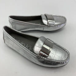 Calvin Klein Silver CK Textured Loafers 5M