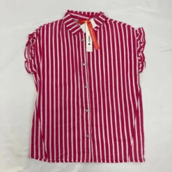 Aqua Striped Rhinestone Button-up Large